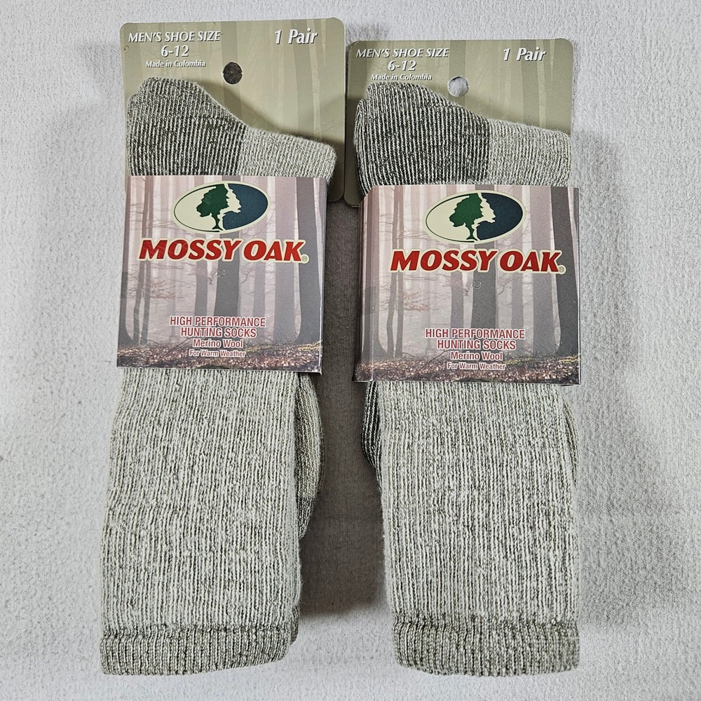 Mossy Oak Merino Wool Hunting Socks Mens 6-12 Gray 2PK Blend High Performance